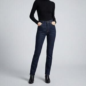 VICTORIA BECKHAM Made in JAPAN High Rise Skinny Leg Raw Denim Jeans Dark wash 28